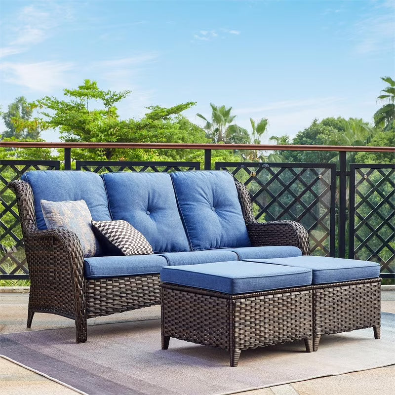 3-Piece Patio Conversation Set with Cushioned Sofa and Ottomans G665362