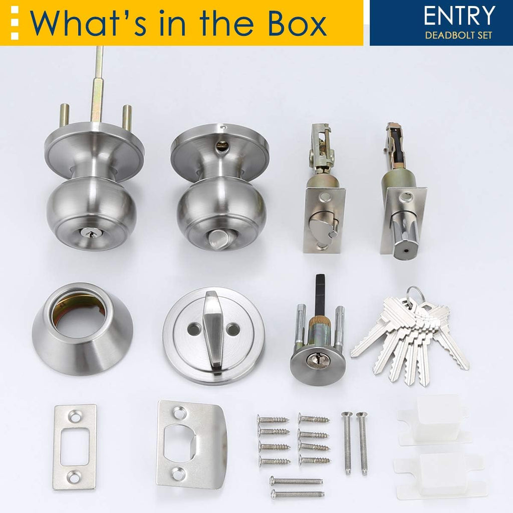 4 Pack Satin Nickel Entry Door Knob and Single Cylinder Deadbolt Combo Pack H28330