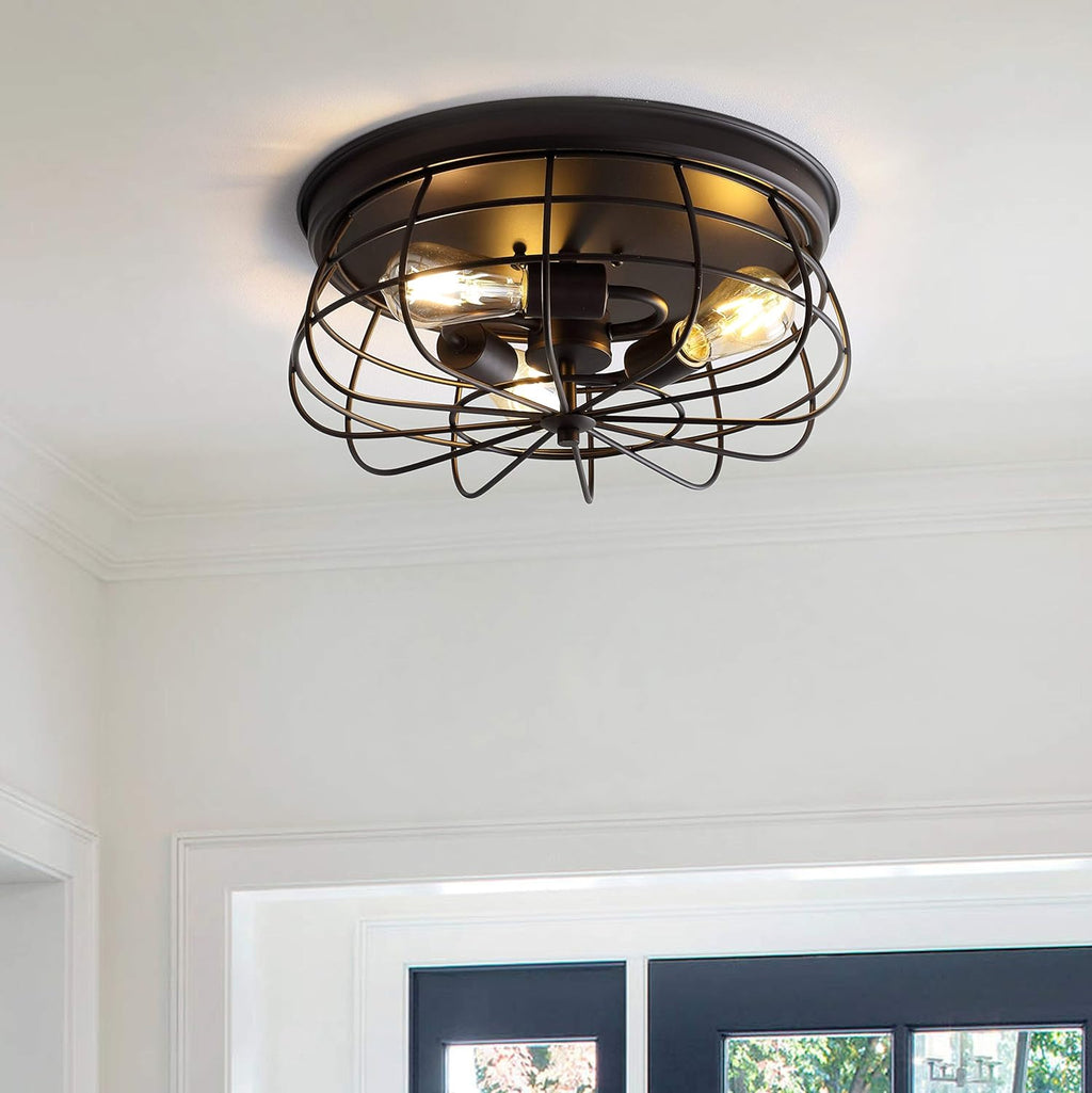 Bronze 3-Light Farmhouse Metal Cage Flush Mount K598747