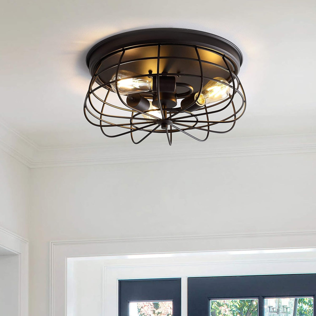 Bronze 3-Light Farmhouse Metal Cage Flush Mount K598747