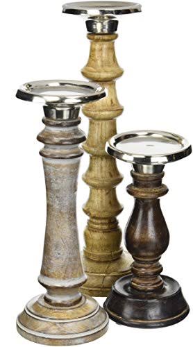 Brown Mango Wood Candle Holder Set of 3 Q56648