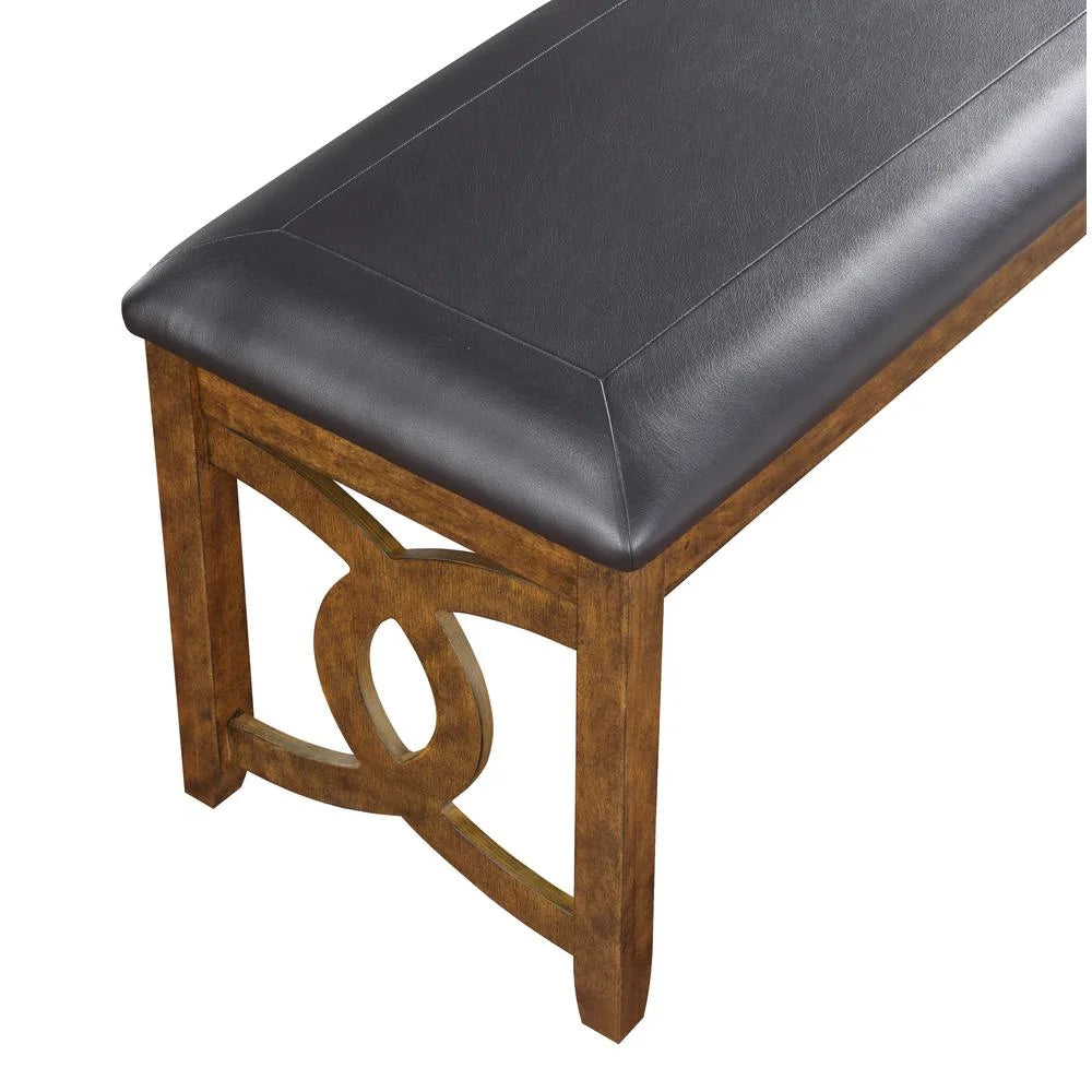 Solid Wood and Faux Leather Bench in Brown H9091