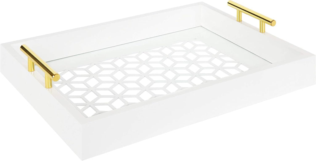 Navy Blue and Gold Rectangle Decorative Tray with Metal Handles H86325