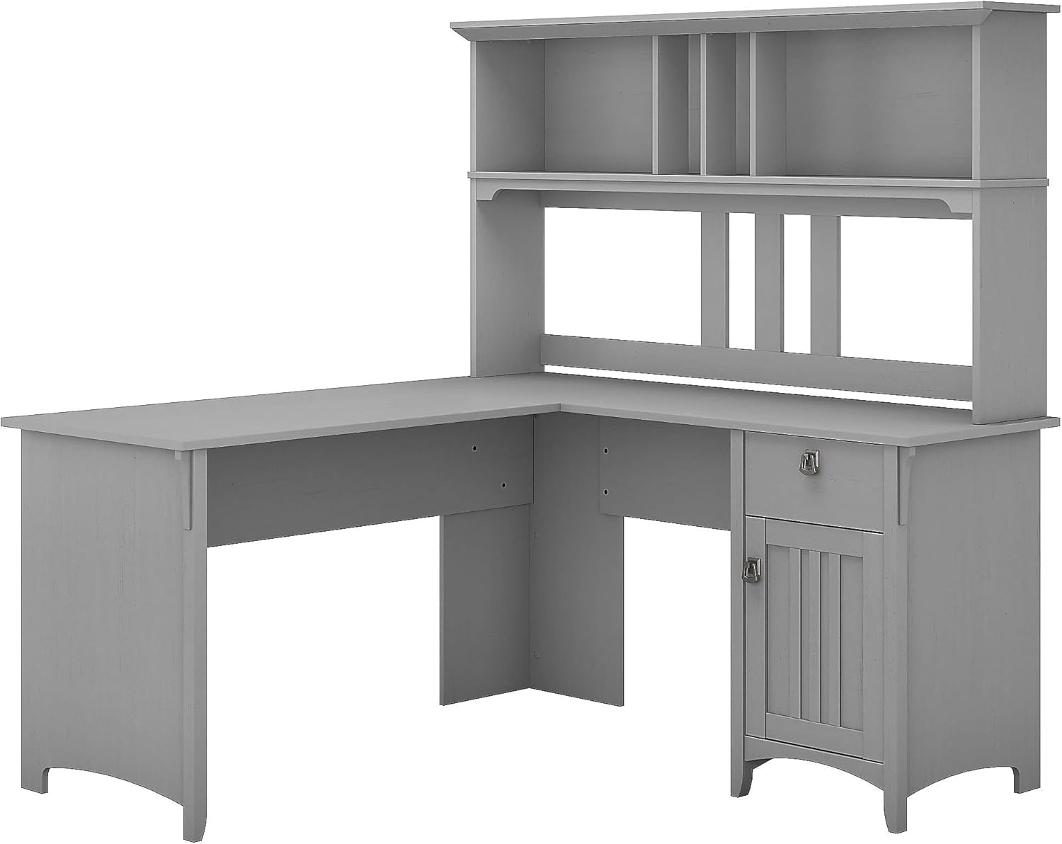 60W L Shaped Desk with Hutch in Cape Cod Gray L707316