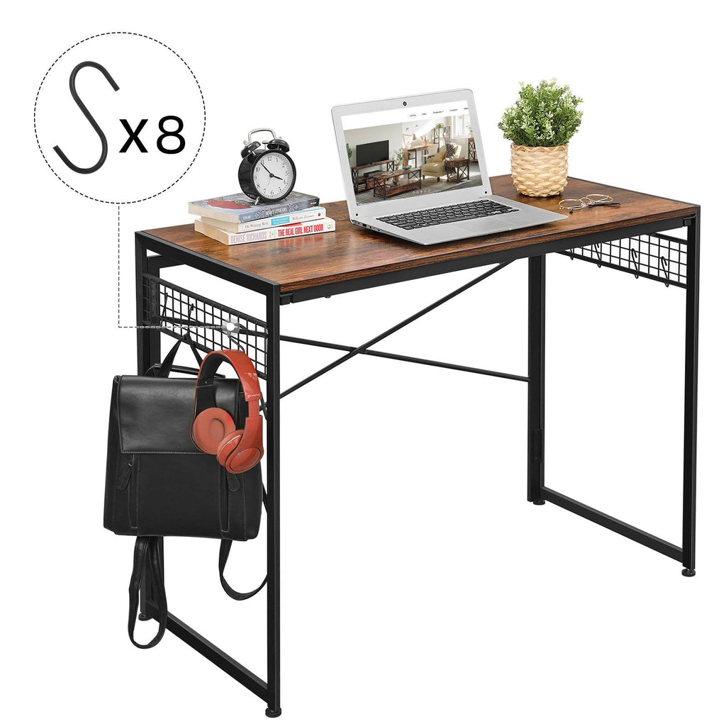 Black 39-Inch Folding Desk with 8 Hooks V433