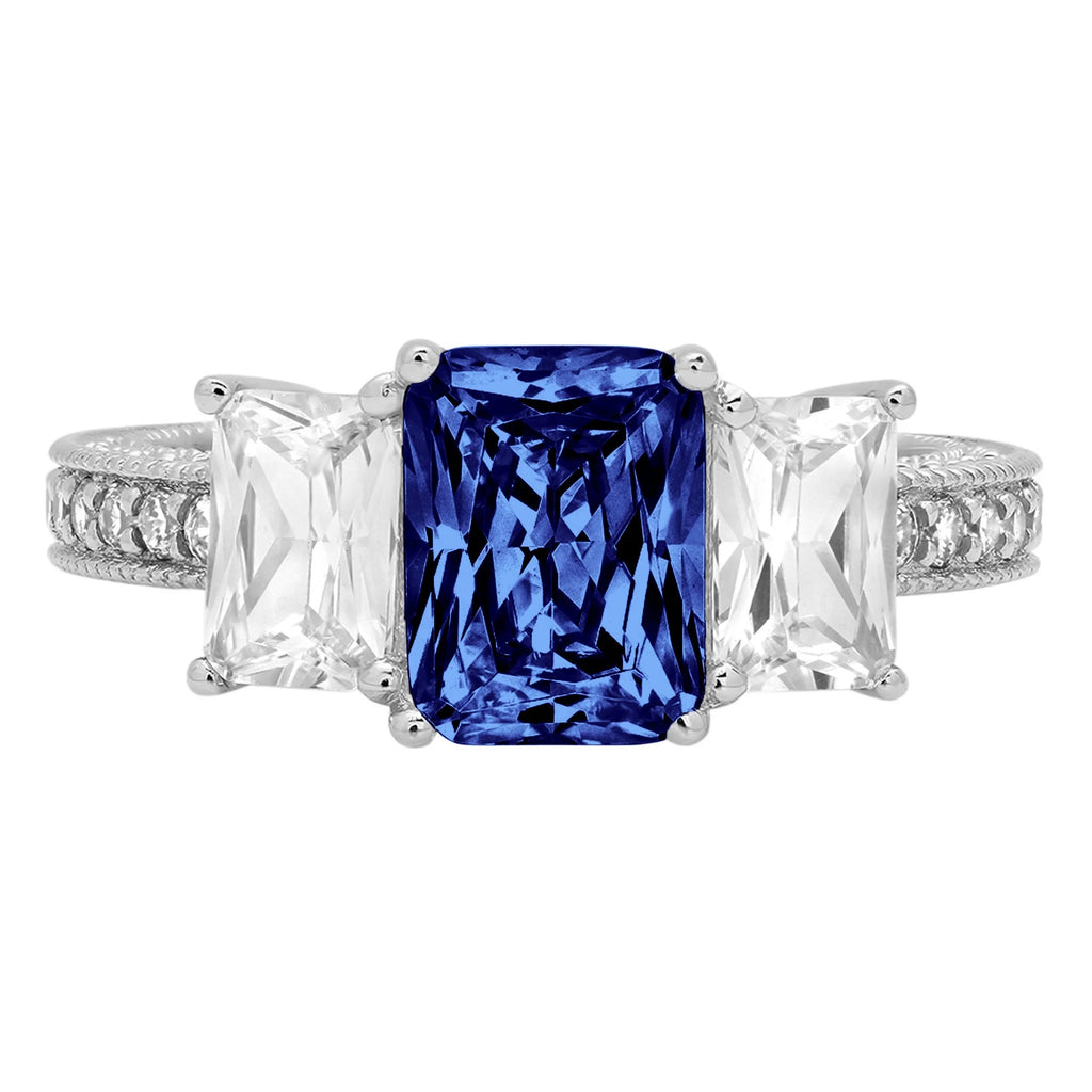 18k White Gold Three-Stone Ring with Blue Simulated Tanzanite Z7760
