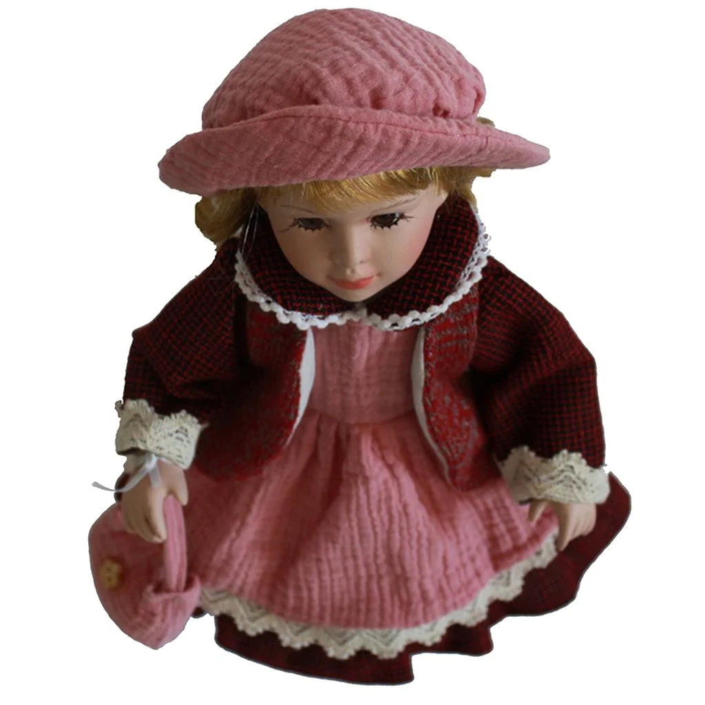 Pink Dress Porcelain Doll with Display Stand O1033