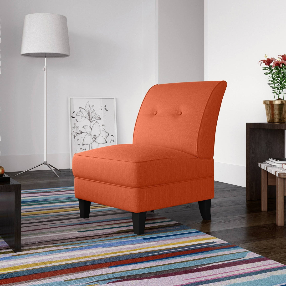 Orange Linen Armless Chair K403826