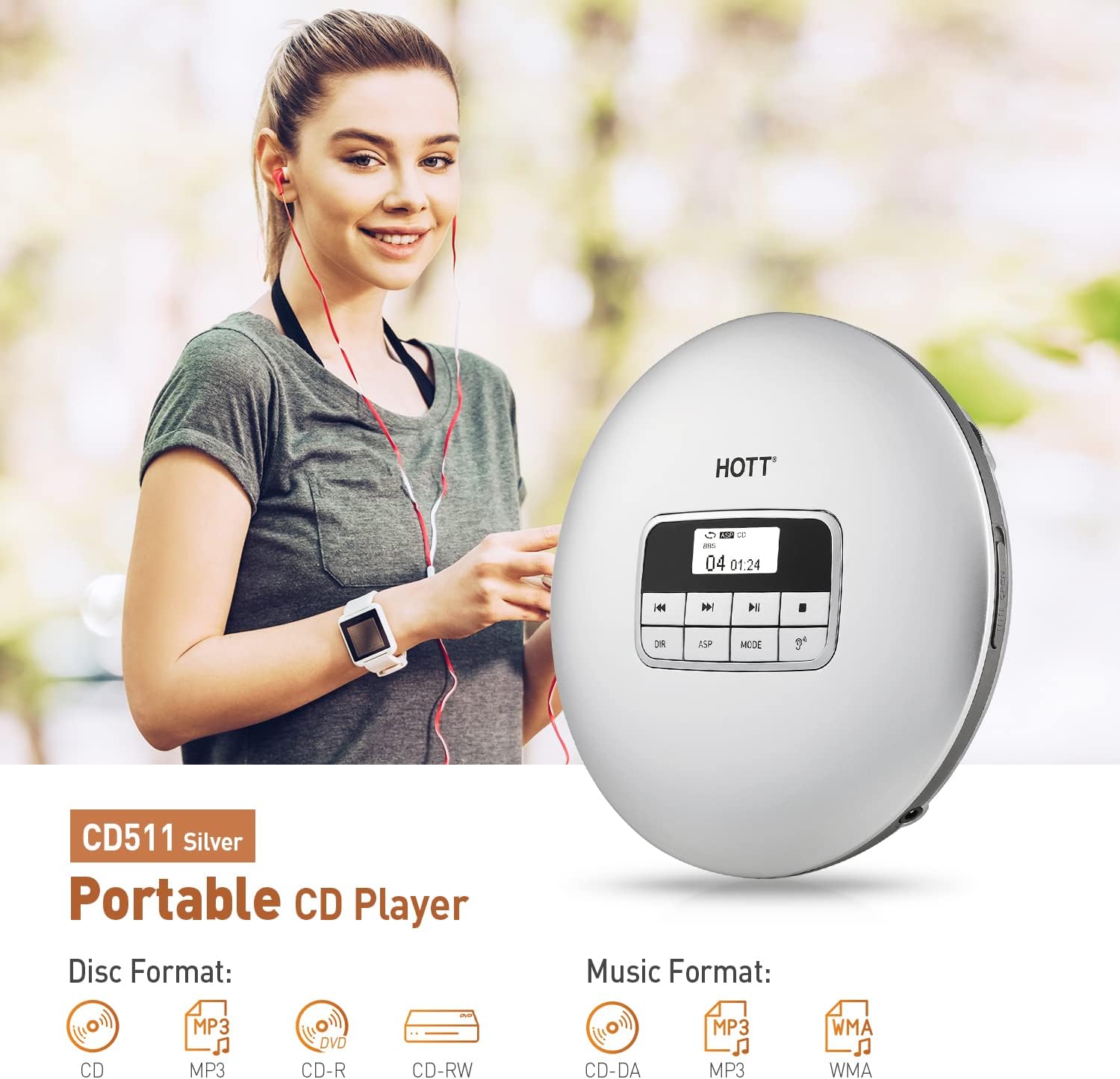 Portable CD Player with Anti-Skip Protection and Headphones D484549