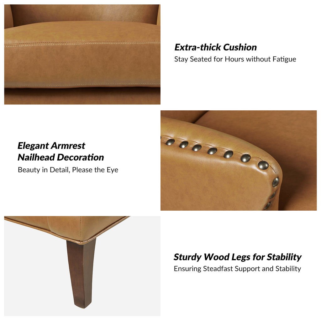 Camel Leather Upholstered Accent Chair Wood Leg C79124