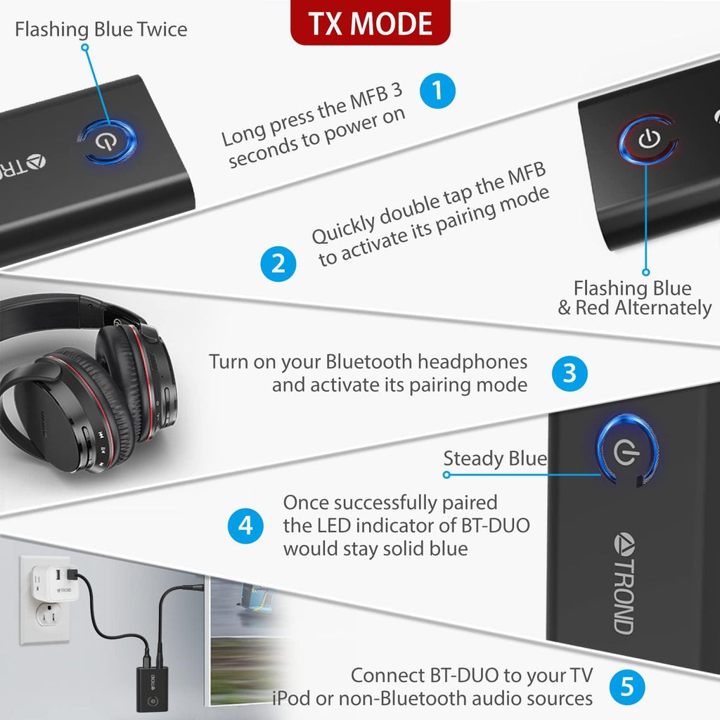 Bluetooth 5.0 Transmitter Receiver 2-in-1 3.5mm Wireless Audio Adapter Q123