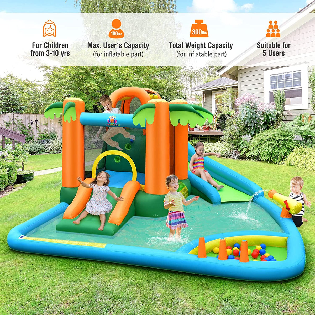 Inflatable Water Slide with Splash Pool, Climbing Wall J65477