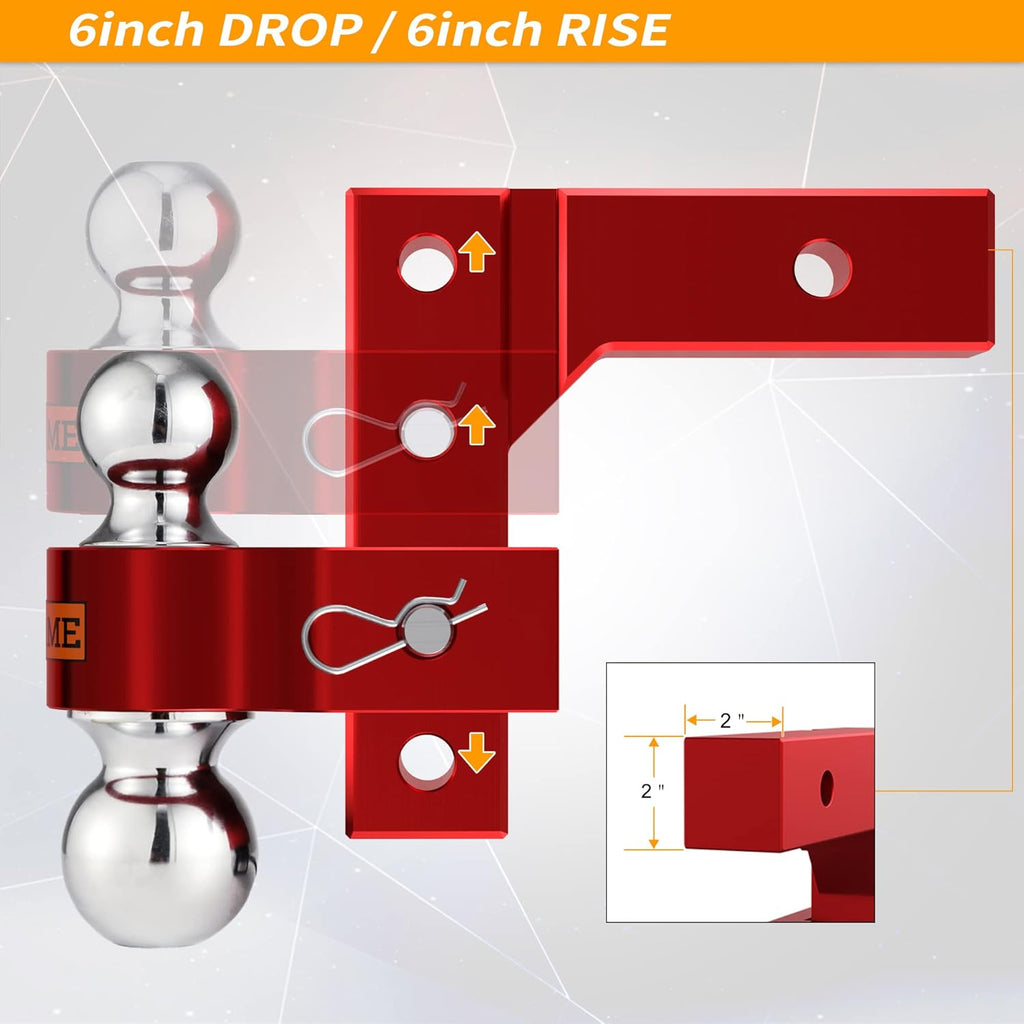 Adjustable Aluminum Trailer Hitch with Double Stainless Steel Pins, Red I711768
