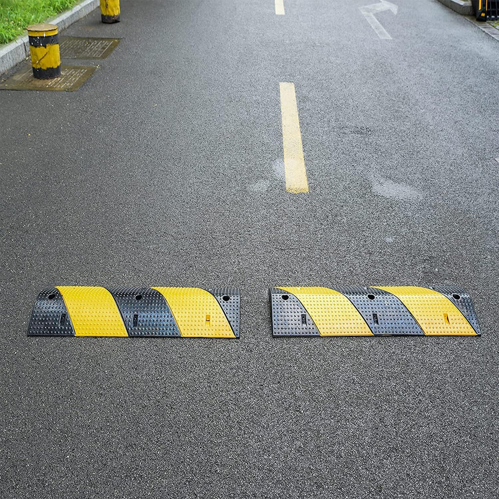Rubber Speed Bumps 1 Pack 2-Channel 3FT Modular Traffic Driveway Speed Bump Heavy Duty Cable Protector Ramp with 3 Bolts ( 39.4 x 12 W x 2.4 H) Pack of 2 G849335