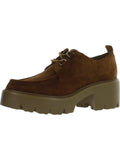 Frontier Brown Leather Chunky Heel Lace Up Almond Toe Loafers P858259