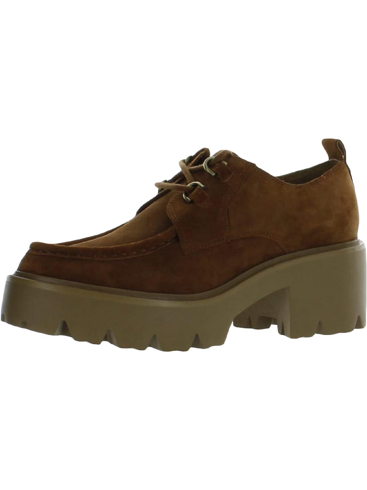 Frontier Brown Leather Chunky Heel Lace Up Almond Toe Loafers P858259