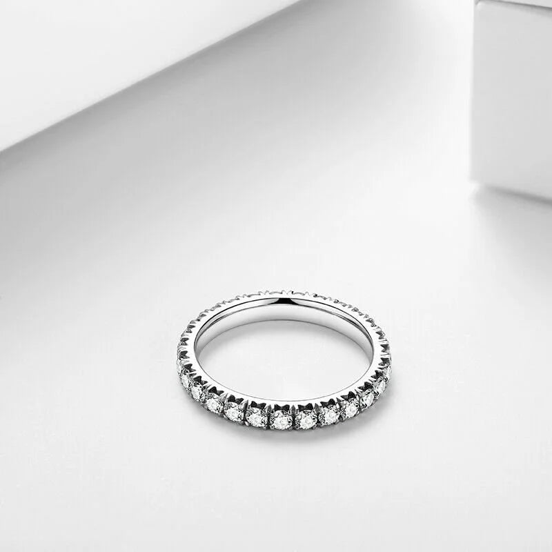 18K White Gold Plated Moissanite Half Eternity Pave Wedding Ring R74261