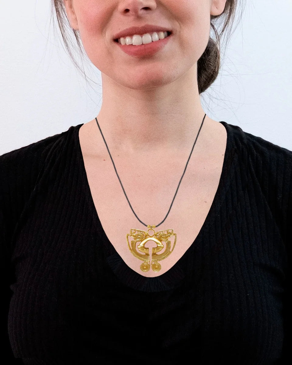 24k Gold Plated Pre-Columbian Tairona Butterfly Crescents Necklace P63869