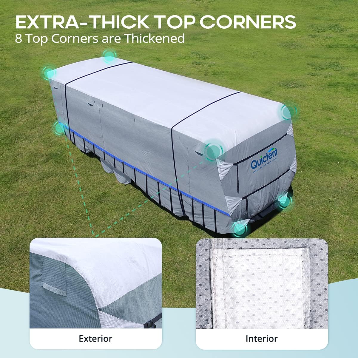 5th Wheel RV Cover, Extra-Thick 6-ply Camper Cover, Fits 26 - 29Ft Motorhome, Breathable Waterproof Rip-Stop Anti-UV, 2 Windproof Straps, 4 Tire Covers B7007