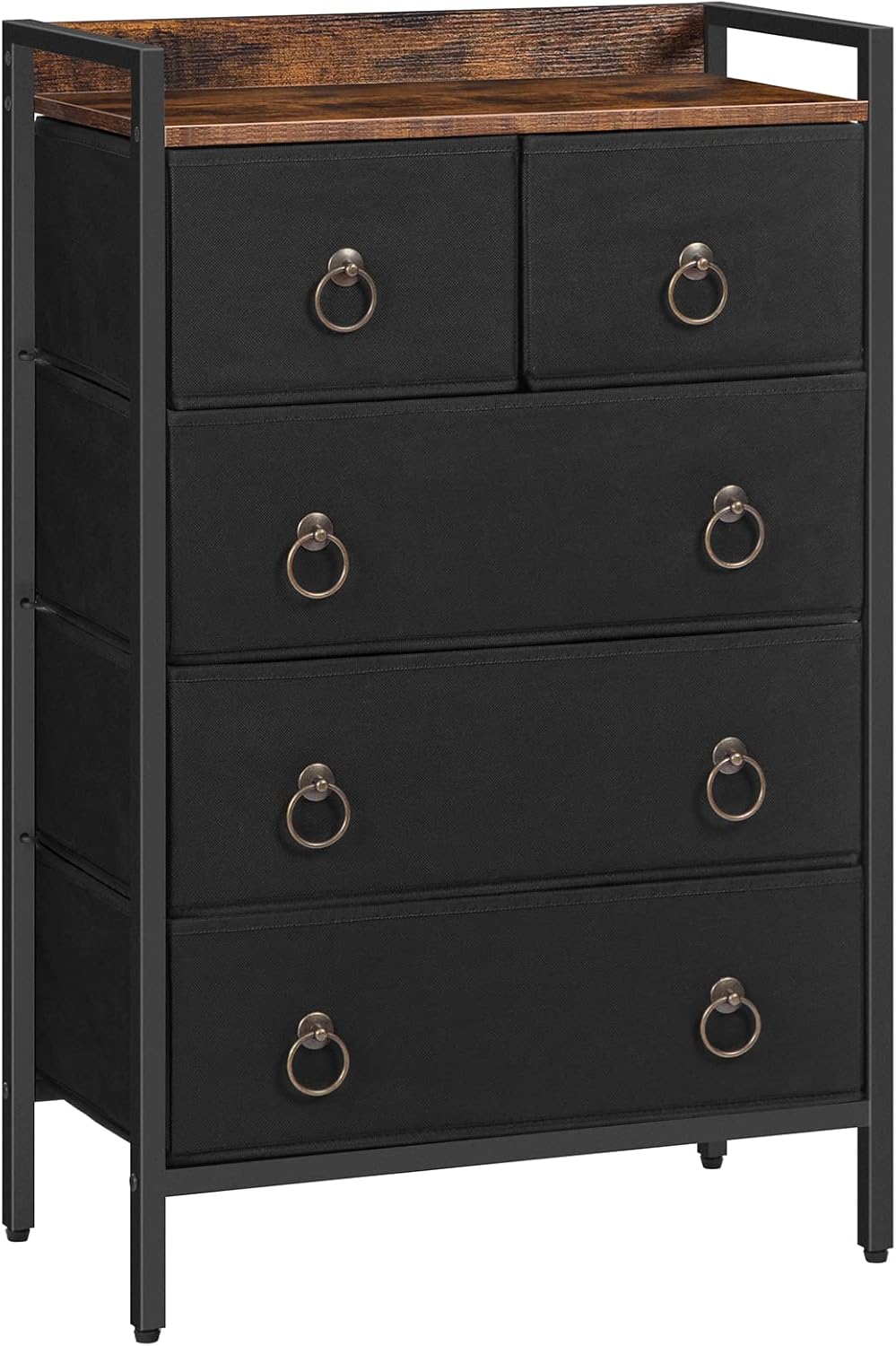 5 Drawer Dresser with Steel Frame and Wood Top D766