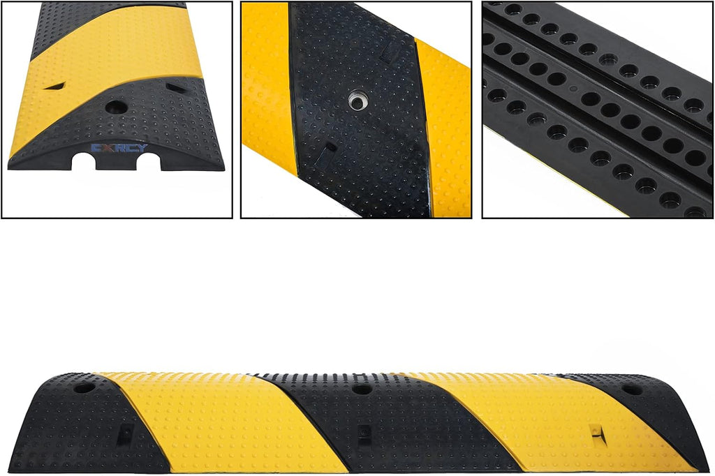 Rubber Speed Bumps 1 Pack 2-Channel 3FT Modular Traffic Driveway Speed Bump Heavy Duty Cable Protector Ramp with 3 Bolts ( 39.4 x 12 W x 2.4 H) Pack of 2 G849335