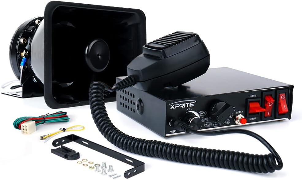 200 Watt 8 Tones Emergency Warning Siren Speaker PA System Kit with Handheld Microphone Y20394
