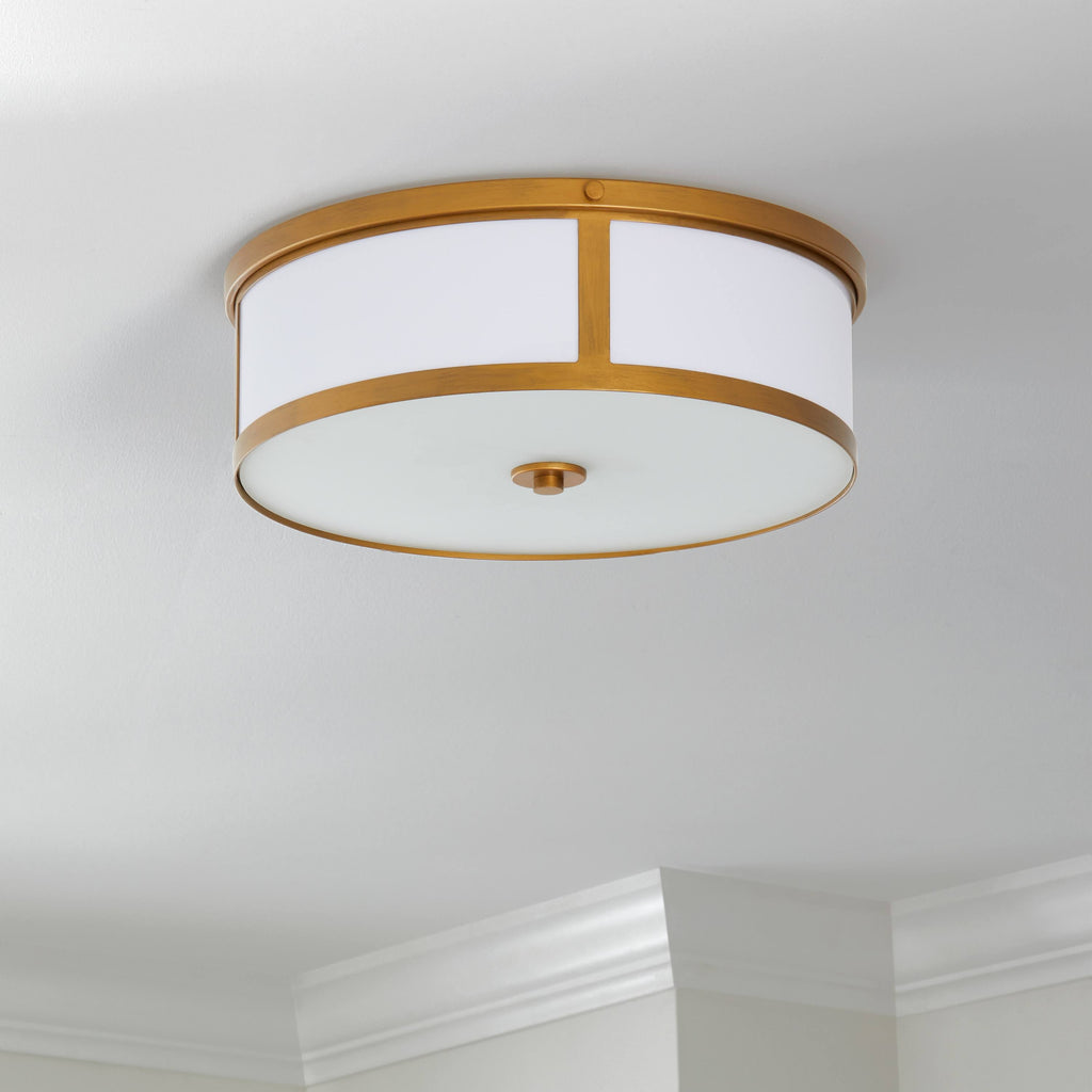 Antique Gold 2-Light Drum Flush Mount U10362