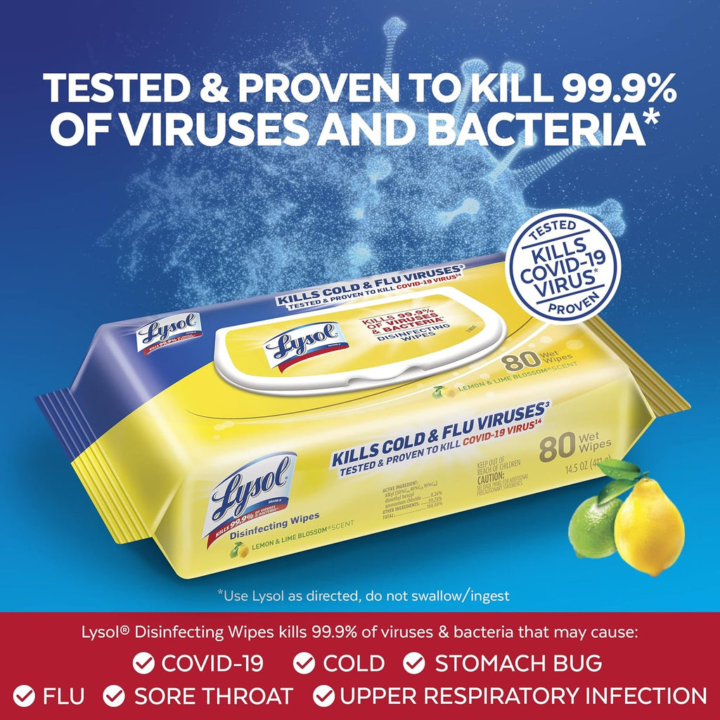 Lysol Disinfectant Cleaning Wipes, Lemon and Lime Blossom, 320 Count (Pack of 4) and Mucinex Fast-Max Day Cold & Flu & Night Severe All in One, 40 caplets (24 Daytime, 16 Nighttime) Pack of 2 G9538