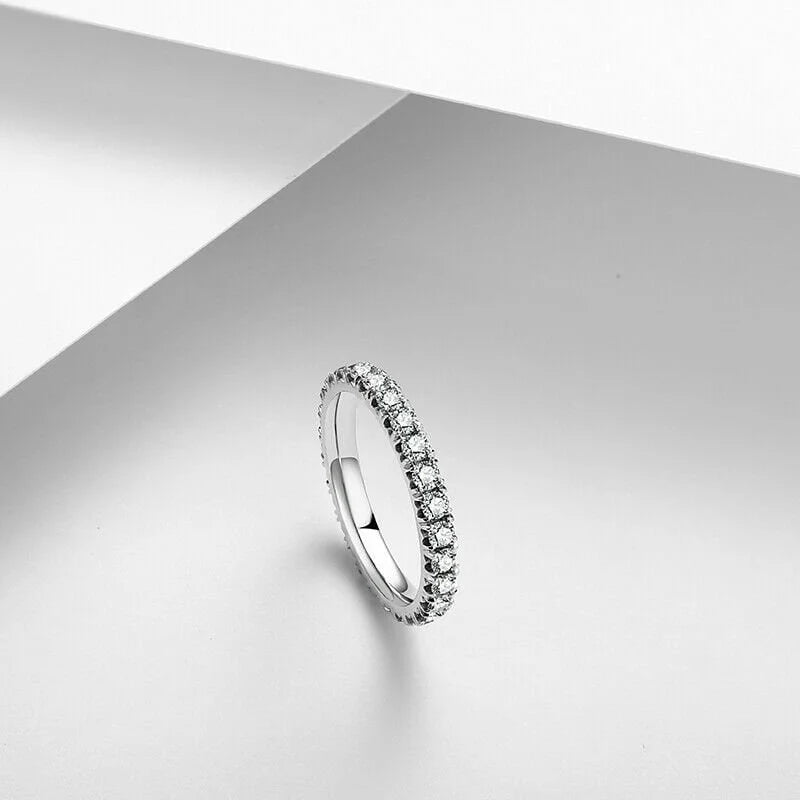18K White Gold Plated Moissanite Half Eternity Pave Wedding Ring R74261