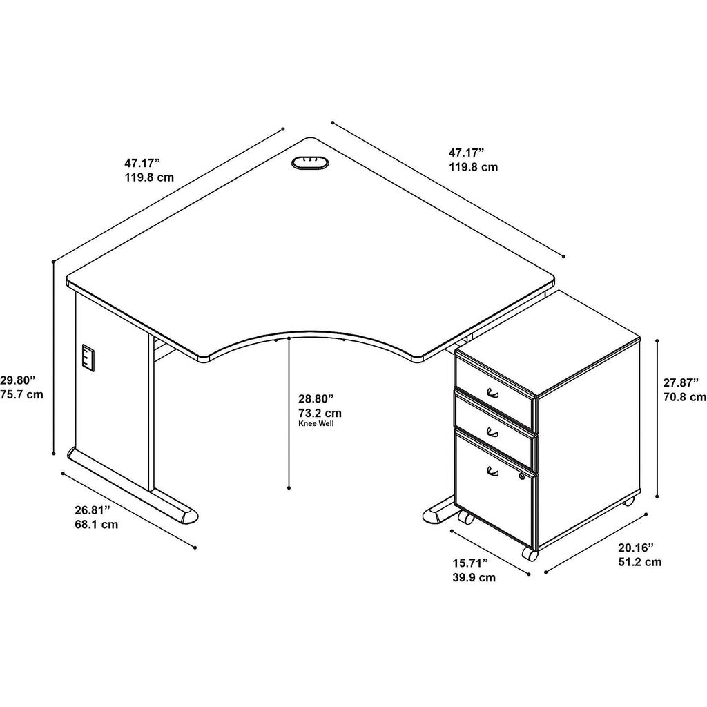 48 in. Corner Desk with Mobile File Cabinet - Beech X200