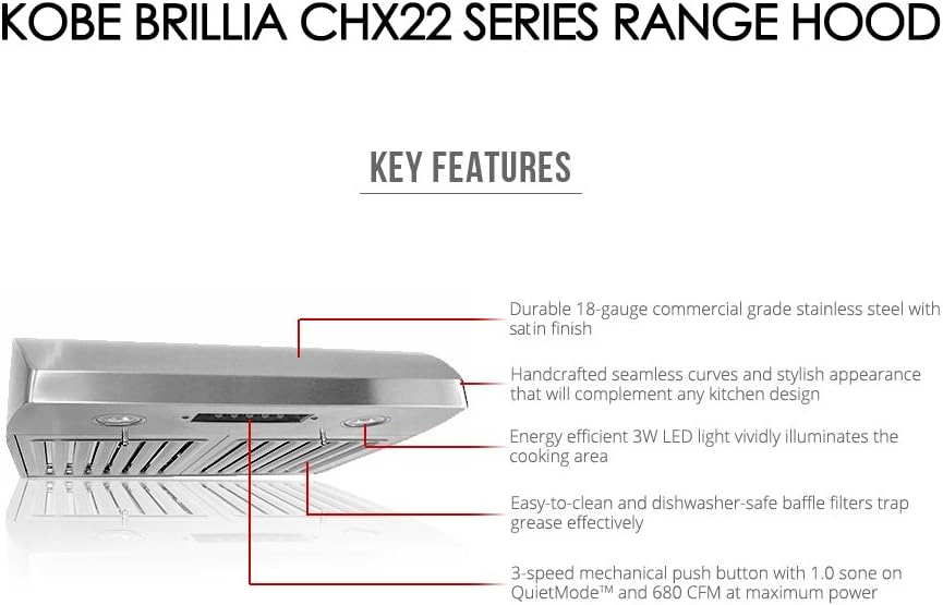 Under Cabinet Range Hood, 3-Speed, 680 CFM, LED Lights, Baffle Filters C52822