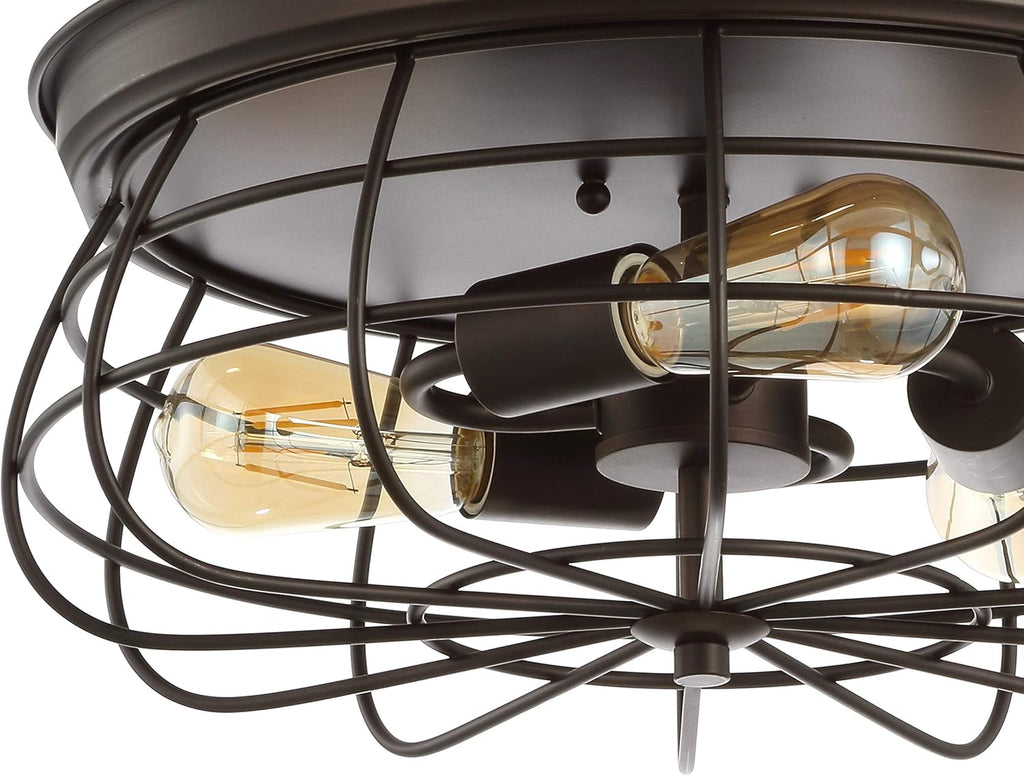 Bronze 3-Light Farmhouse Metal Cage Flush Mount K598747
