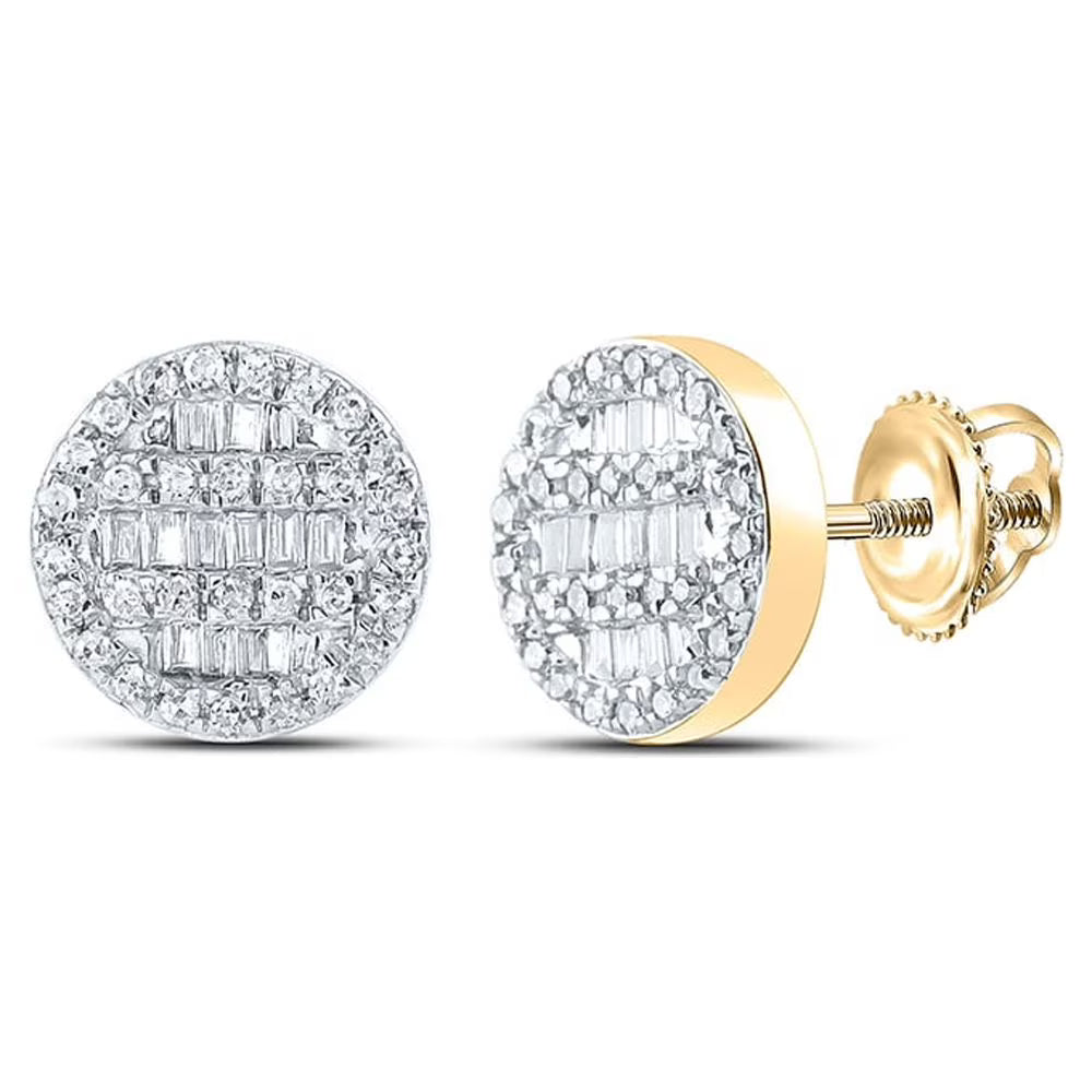 10kt Yellow Gold Baguette Diamond Circle Cluster Earrings 1/3 Cttw N36857