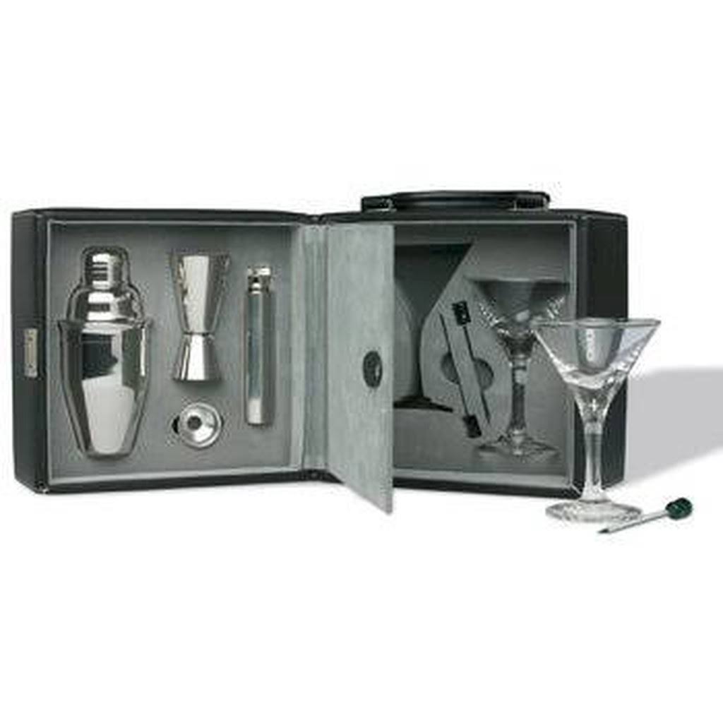 Black and Blue Martini Bar Set with Case E34541