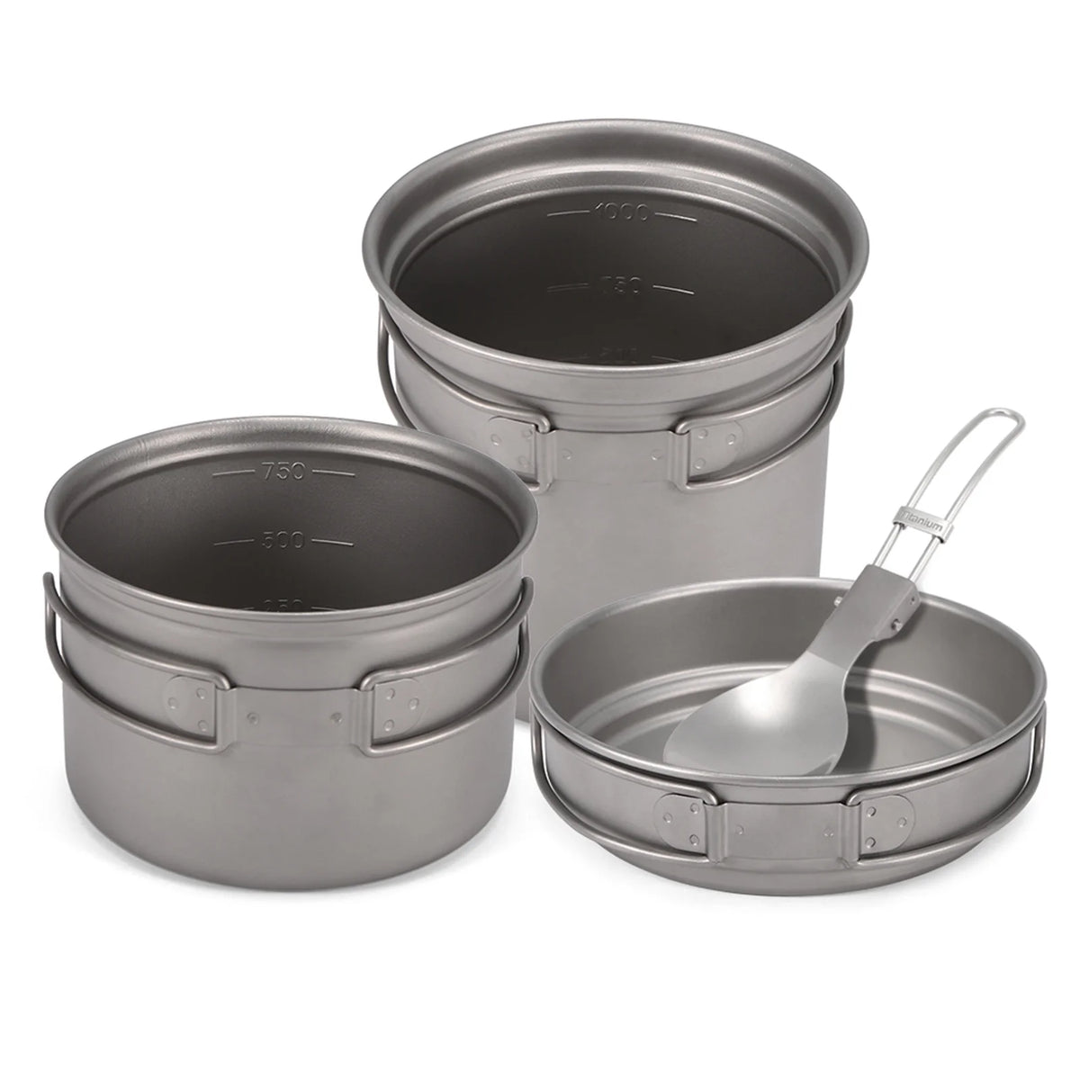Titanium Cookware Set 1000ml 750ml Pot Pan Spoon Set B541