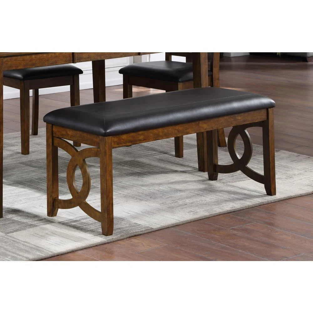 Solid Wood and Faux Leather Bench in Brown H9091