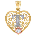 Tri color Gold Love Heart Letter T Charm Pendant Necklace V62597