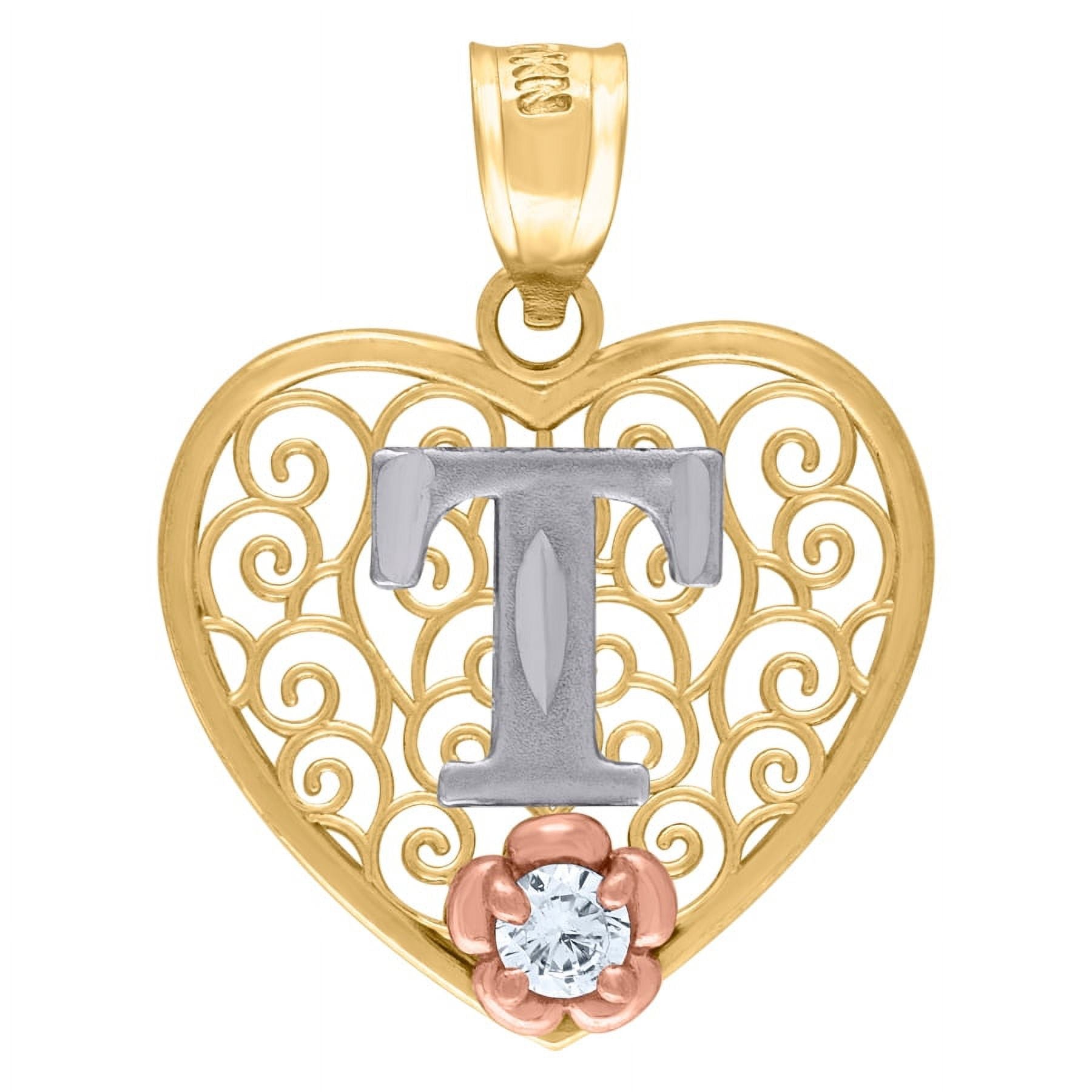 Tri color Gold Love Heart Letter T Charm Pendant Necklace V62597