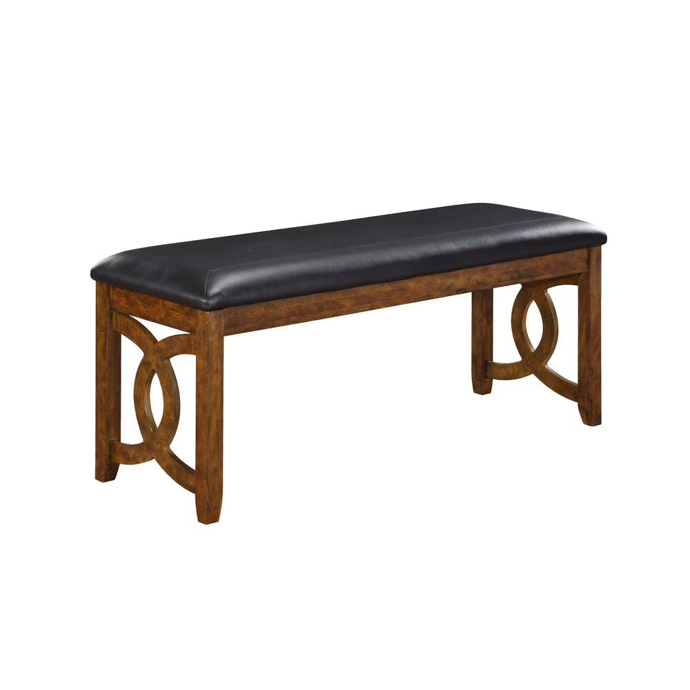 Solid Wood and Faux Leather Bench in Brown H9091