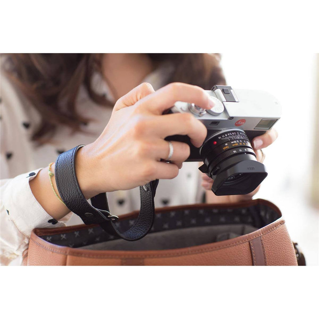 Perforated Dark Brown Leather Camera Wrist Strap R692090