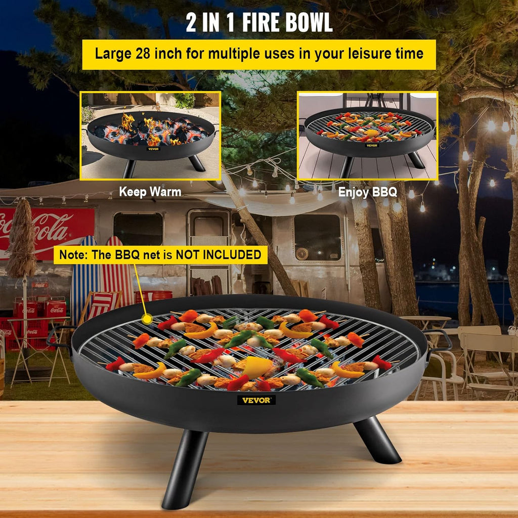 28-Inch Round Carbon Steel Fire Pit Bowl with Drain Hole and Handles W854