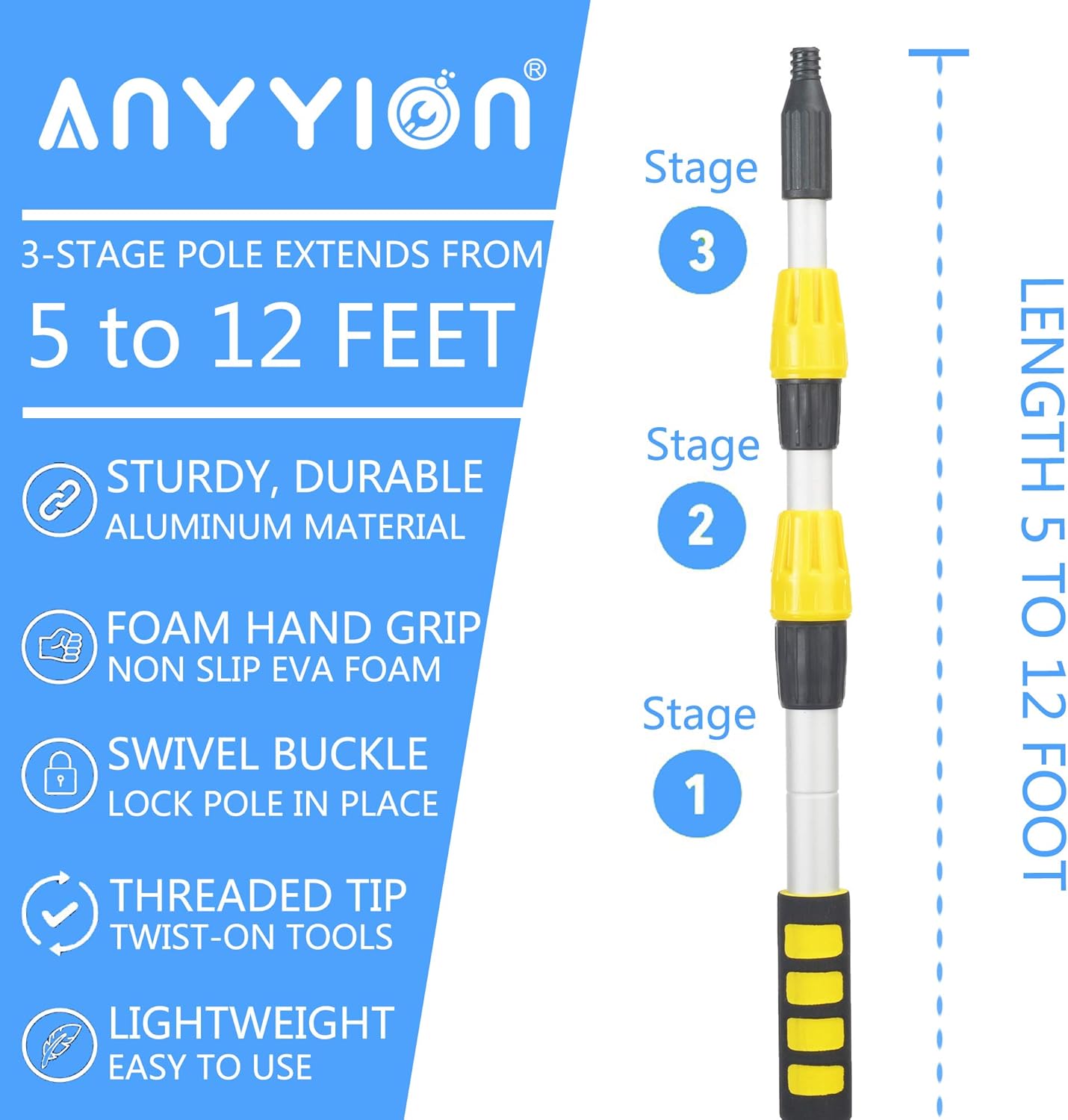 11 Foot Telescopic Flow Through Car Wash Brush with Soft Bristles Z4963