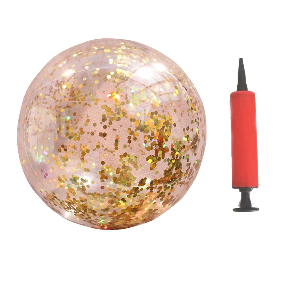 2pcs Glitter Sequin Beach Balls Inflatable PVC Ball Toys with Pumps I9889