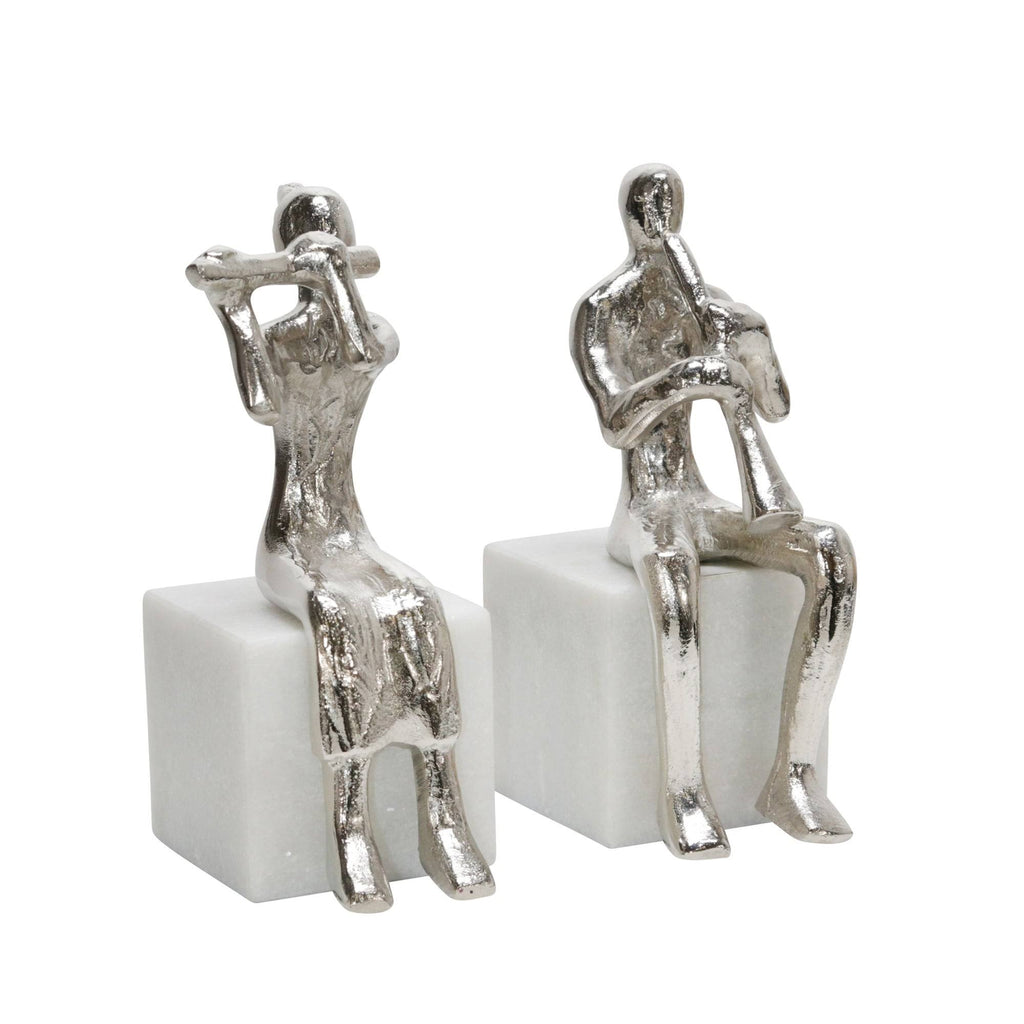 Metal Musicians on Marble Base Silver - Set of 2 F711