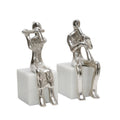 Metal Musicians on Marble Base Silver - Set of 2 F711