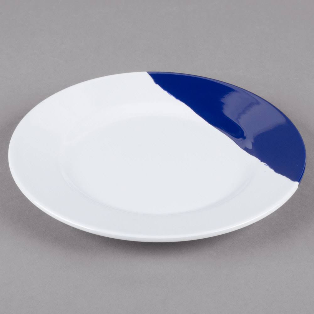 White Navy Blue Wide Rim Round Melamine Plate - 24/Case M83317