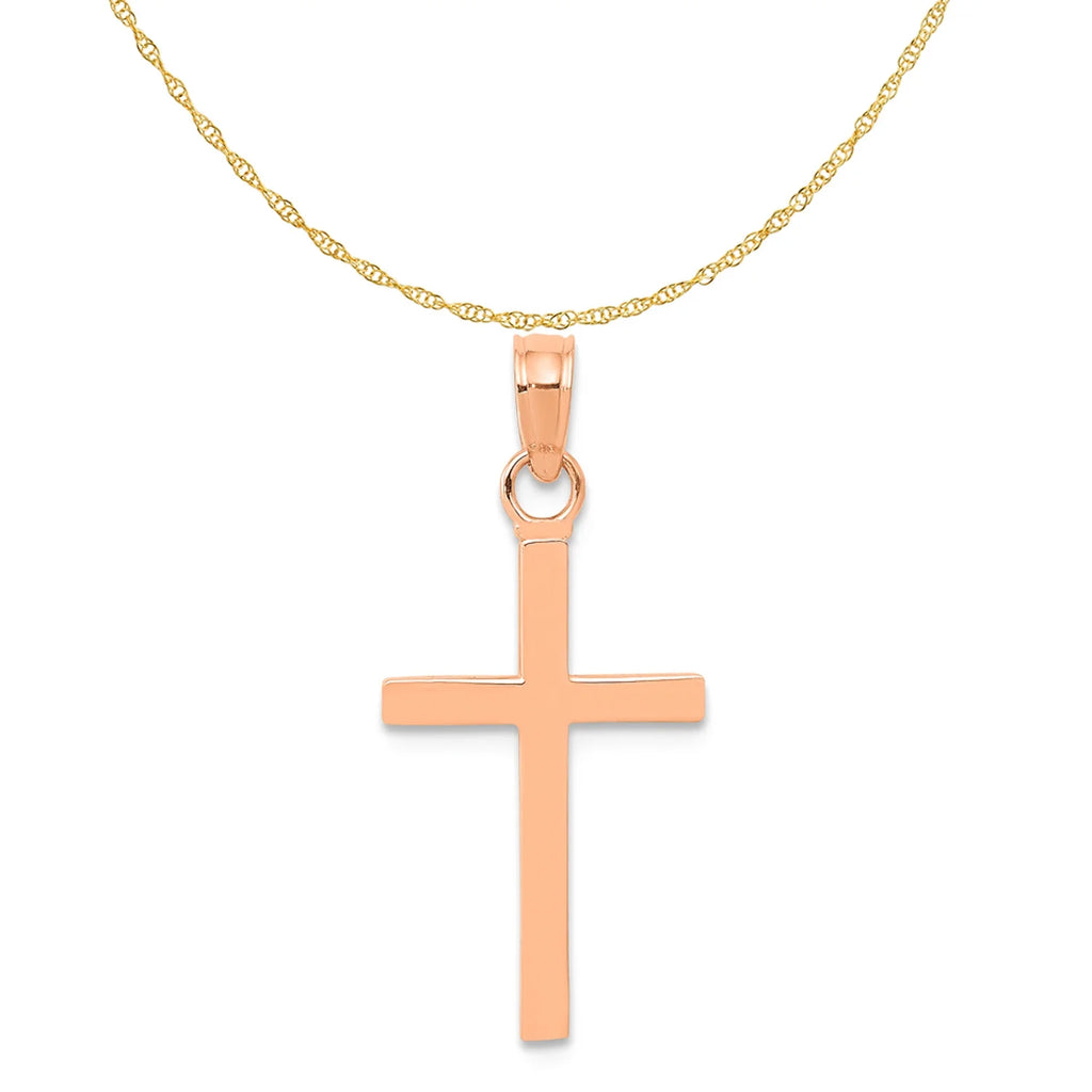 14K Rose Gold Polished Cross Pendant With 14K Yellow Gold Rope Chain 16" Z69228