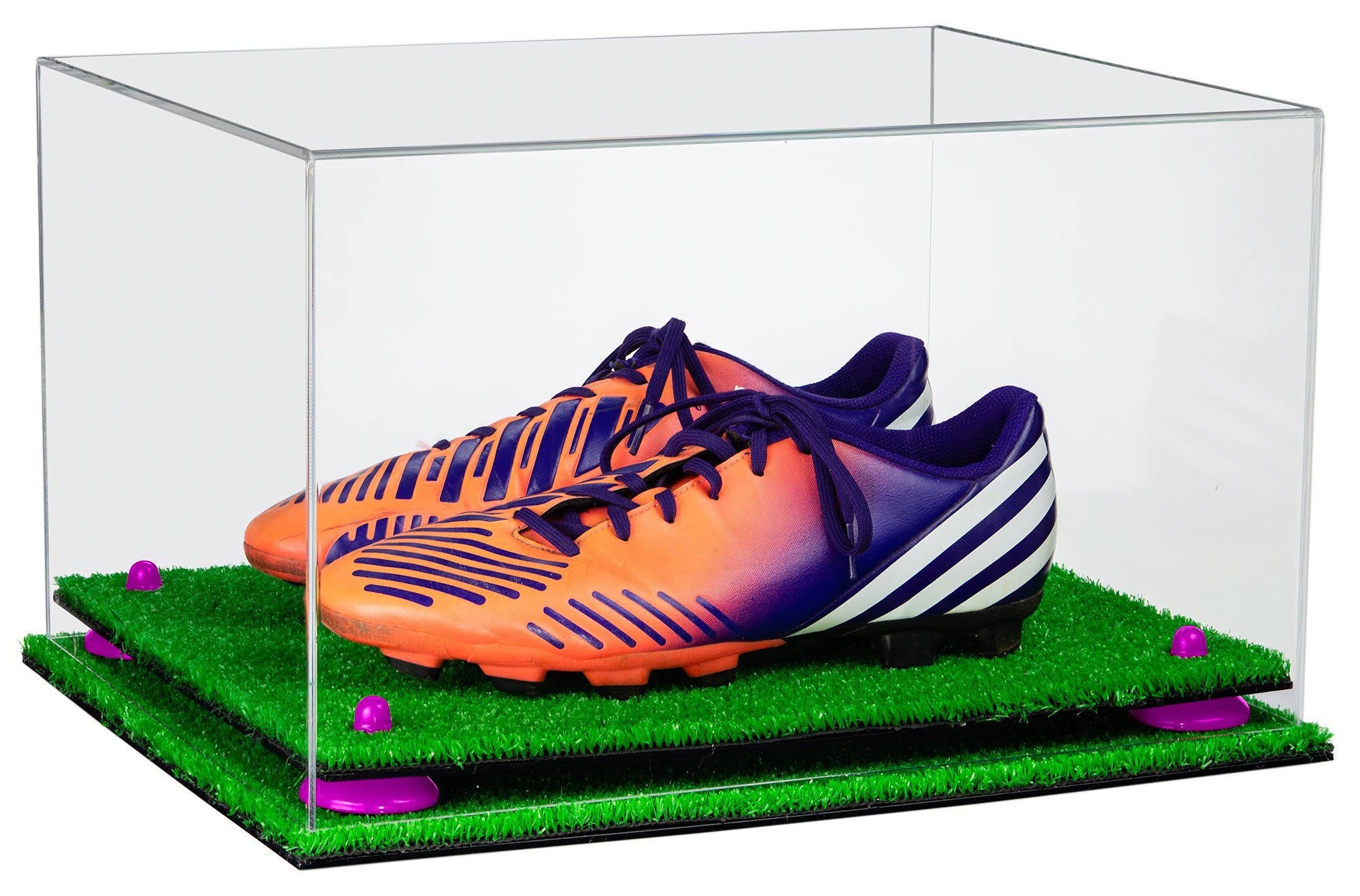 Clear Acrylic Large Display Case with Turf Base and Purple Risers A90660