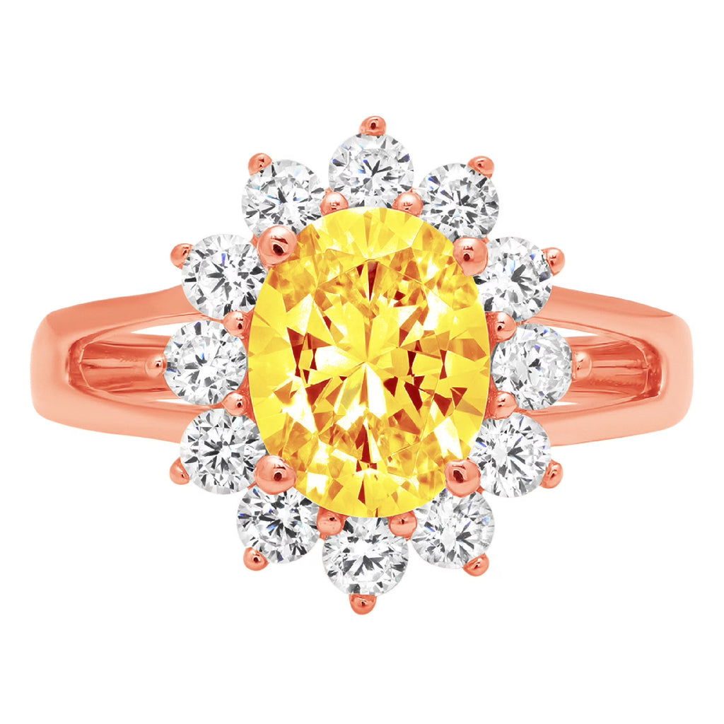Oval Cut Yellow Citrine 14k Rose Gold Halo Ring Size 3.75 M4008