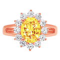 Oval Cut Yellow Citrine 14k Rose Gold Halo Ring Size 3.75 M4008